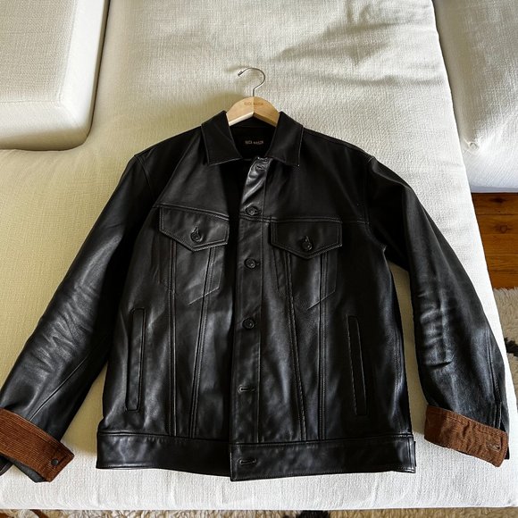 Buck Mason Bruiser Leather Trucker Jacket - Size Medium - Black - Picture 3 of 6